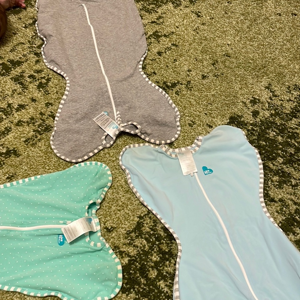 Bundle of 3 love to dream medium lightweight sleep sacks. GUC. green, blue, gray